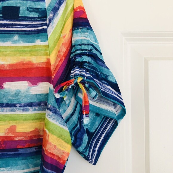 ALFRED DUNNER WOMENS TOP PETITE LARGE CREW NECK, SHORT SLEEVE STRIPED SHARKBITE - Picture 6 of 7